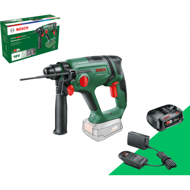 Bosch Акумулаторен перфоратор UniversalHammer 18V SOLO + Комплект зарядно AL 18V-20 и батерия 18V 2.5 Ah
