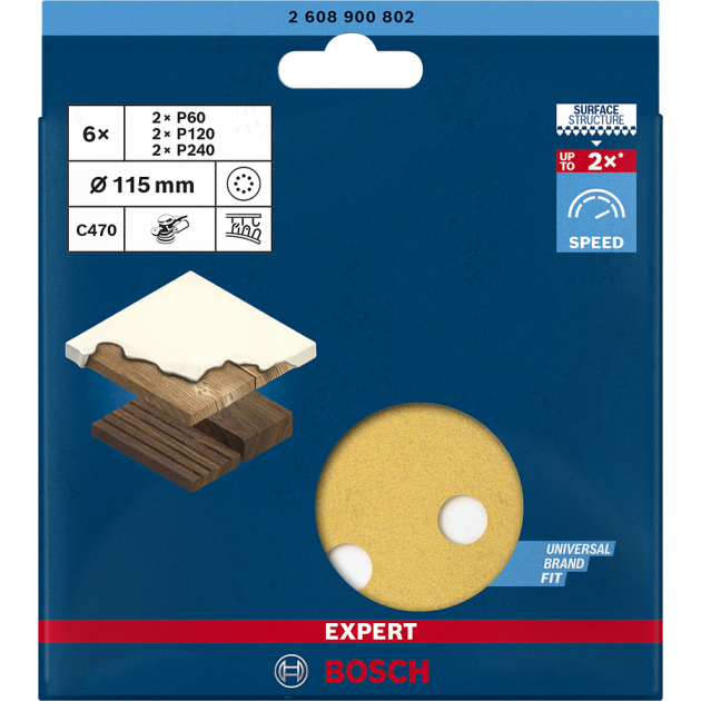 BOSCH EXPERT Комплект шкурки за ексцентършлайф P80-P240, 6 броя, 8 отвора , 115 mm