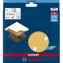 BOSCH EXPERT Комплект шкурки за ексцентършлайф P60-240, 6 броя, 6 отвора, 150 mm