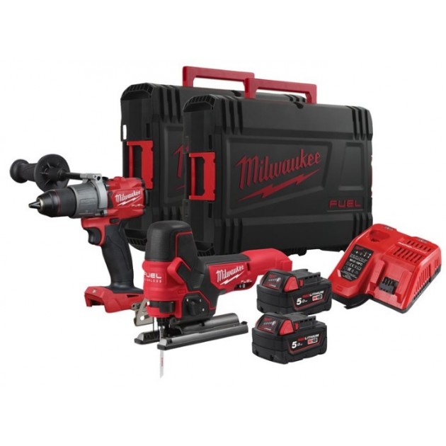 Milwaukee m18fpp2aa2-502x акумулаторен винтоверт + акумулаторен прободен трион + 2 x 5 ah + зарядно