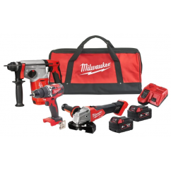Milwaukee m18fpp3q-502b акумулаторен комплект перфоратор, винтоверт и ъглошлайф + 2x5.0ah + чанта
