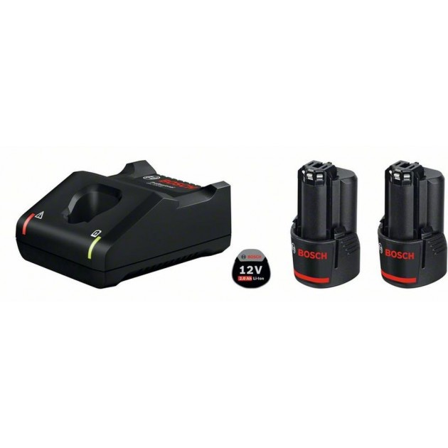 BOSCH Комплект 2 акумулаторни батерии gba 12v 2.0ah + зарядно gal 12v-40 professional