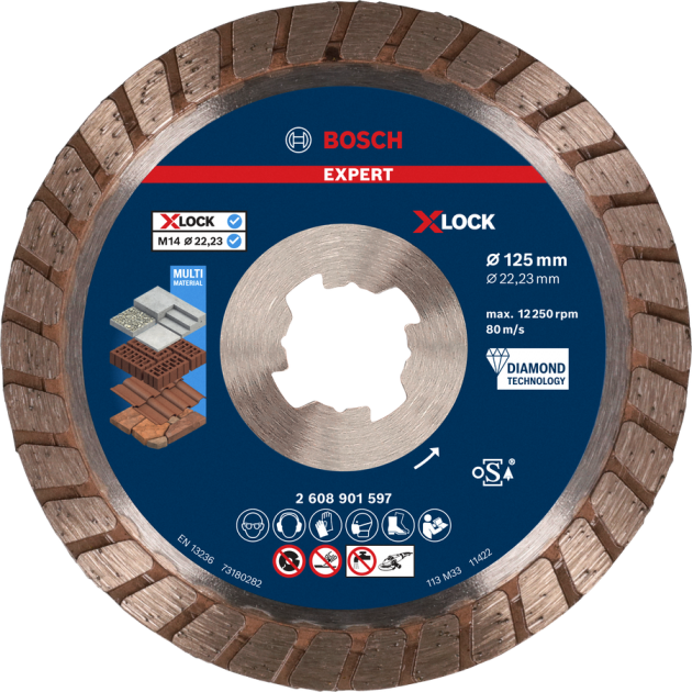 Bosch Диамантен диск за рязане EXPERT Multimaterial Turbo X-Lock, 125х22.23х2.4 mm