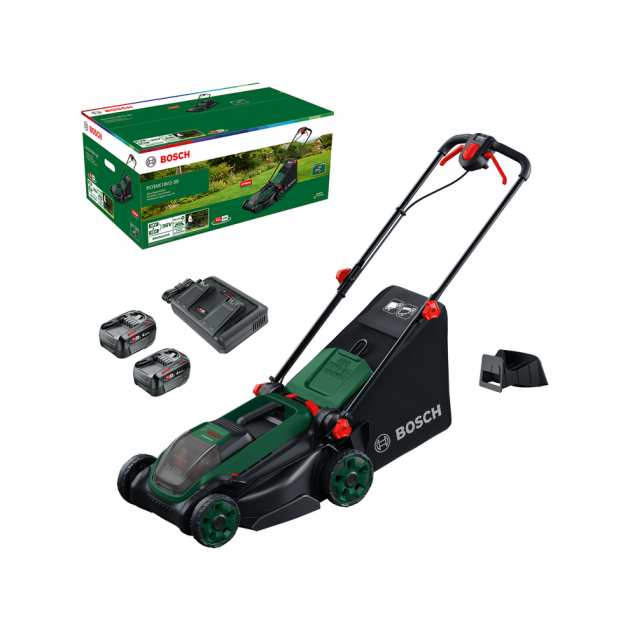 Bosch Акумулаторна косачка Rotak 18V2-38, 2 x 18V, 38 cm, 2 x 4.0 Ah + зарядно устройство