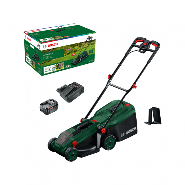 Bosch Акумулаторна косачка Rotak 18V-34, 18V, 34 cm, 1 x 4.0 Ah + зарядно устройство