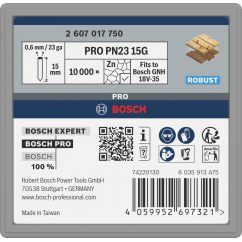 Bosch PRO Пирони за такер PN23G, 0.6 / 15 mm, поцинкован, 10000 бр