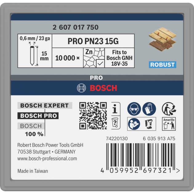 Bosch PRO Пирони за такер PN23G, 0.6 / 15 mm, поцинкован, 10000 бр