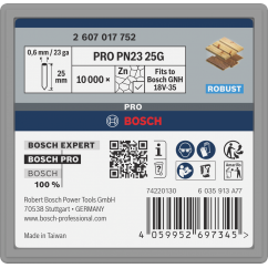 Bosch PRO Пирони за такер PN23G, 0.6 / 25 mm, поцинкован, 10000 бр