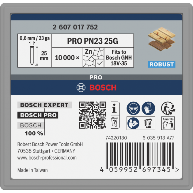Bosch PRO Пирони за такер PN23G, 0.6 / 25 mm, поцинкован, 10000 бр