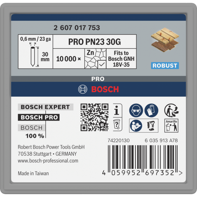 Bosch PRO Пирони за такер PN23G, 0.6 / 30 mm, поцинкован, 10000 бр