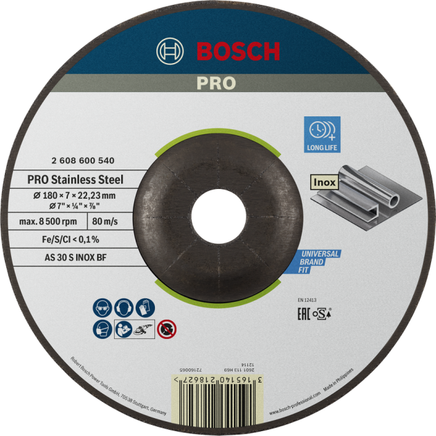 Bosch PRO Шлифовъчен диск Stainless Steel, 180x6x22.23 mm