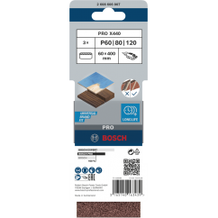 Bosch PRO Комплект лентови шкурки за дърво и боя X440, G60/80/100, 60x400 mm, 3 бр 