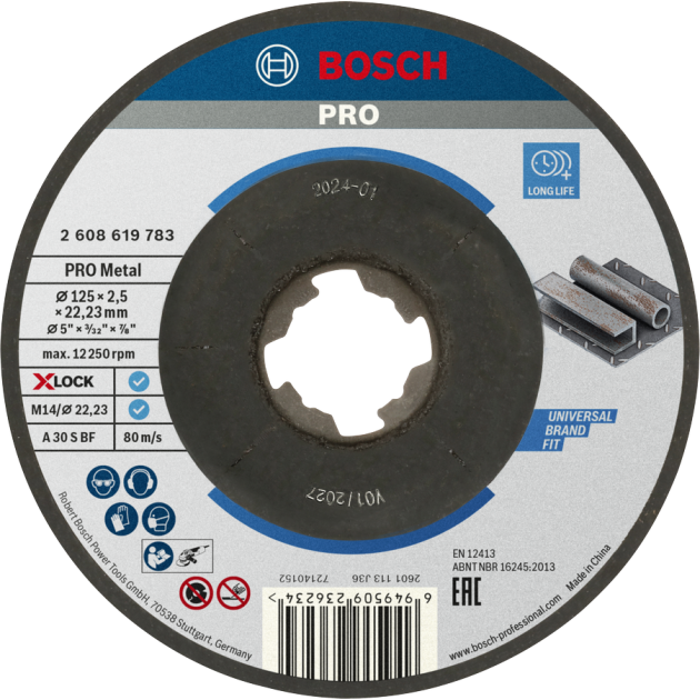 Bosch PRO Диск за рязане Metal X-Lock, 125x2.5x22.23 mm, вдлъбнат