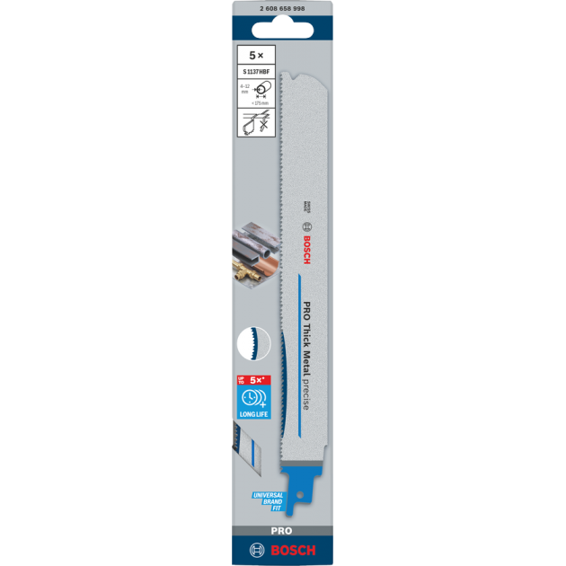 Bosch PRO Нож за саблен трион Thick Metal precise S1137HBF, 225 mm, 5 бр
