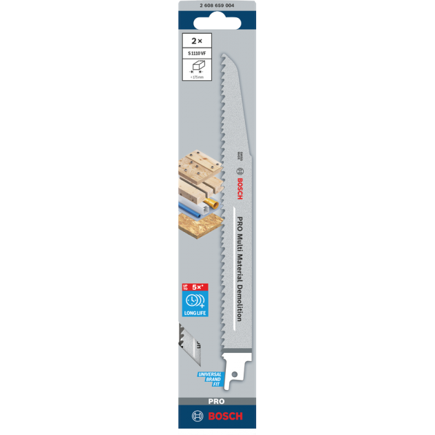 Bosch PRO Нож за саблен трион Multi Material Demolition S1110VF, 225 mm, 2 бр
