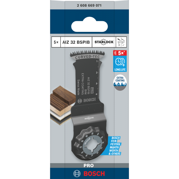 Bosch PRO Нож за многофункционален инструмент AIZ 32 BSPIB, за дърво, 32 x 50 mm, 5 бр