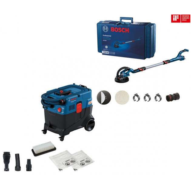 Bosch шлайфмашина за сухо строителство gtr 550 + Bosch GAS 12-40 MA Универсална прахосмукачка