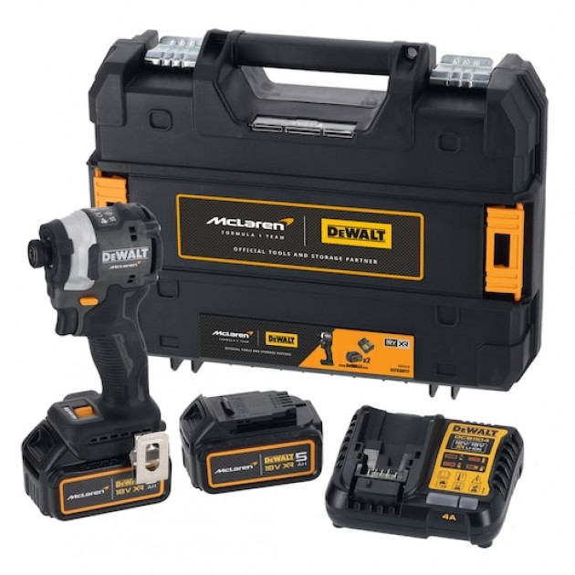 DeWALT Акумулаторен ударен винтоверт DCF85MP2T McLAREN Edition, 2 x 5.0 Ah + зарядно устройство