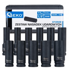 Geko Комплект удължени ударни вложки G10508, 1/2", 10 - 24 mm, 11 части