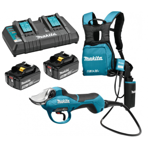 Makita Акумулаторна лозарска ножица DUP361PT2 с 2x5.0 Ah и зарядно DC18RD