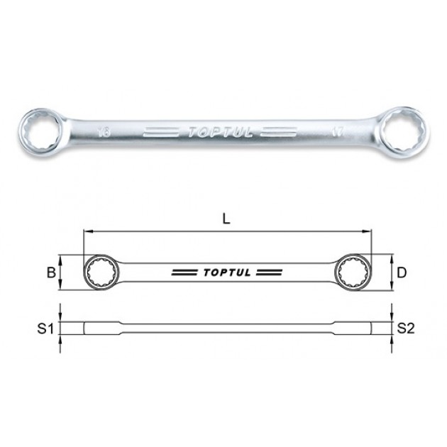 TOPTUL Плосък звездогаечен ключ AABM1617, 16x17 mm
